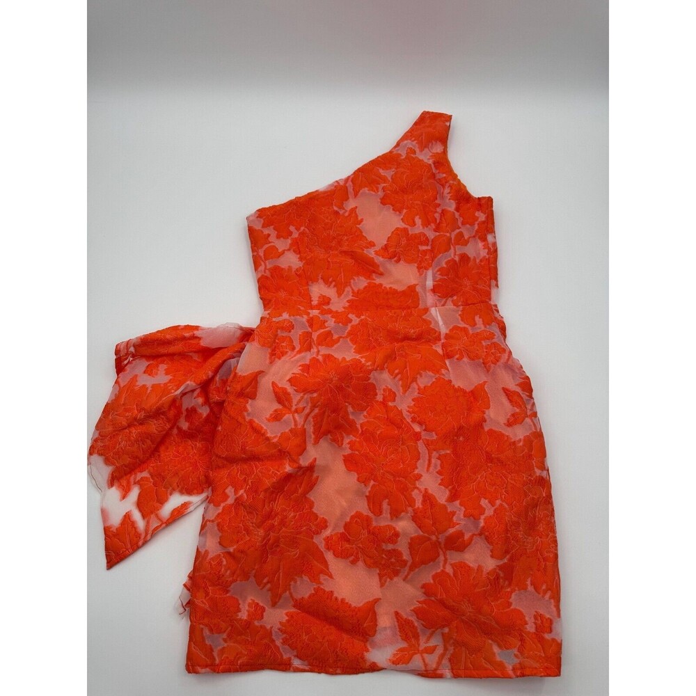 Showpo Brailey One Shoulder Wrap Front Mini Dress Women US 6 Orange Jacquard - Picture 2 of 11
